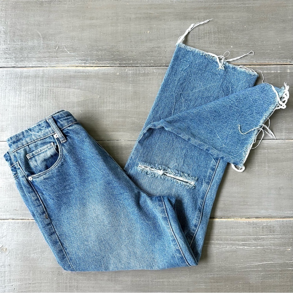 Blank NYC The Baxter Ribcage Straight Jeans Distressed Denim Raw Hem Ankle